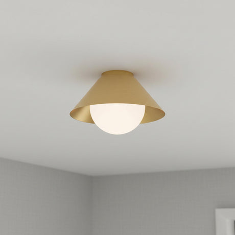 Juno Flush Mount 14", Brushed Brass and Opal Glass