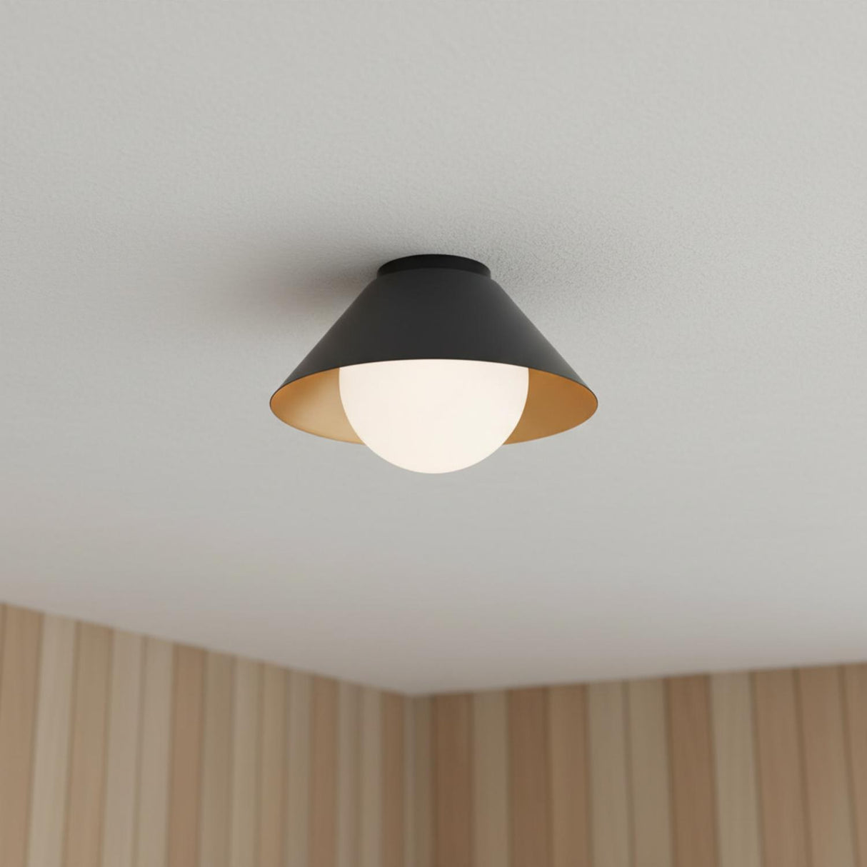 Juno Flush Mount 14", Matte Black and Opal Glass