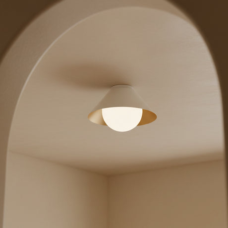 Juno Flush Mount 14", White and Opal Glass globe flush mount in a Contemporary Entryway with an arched hallway.