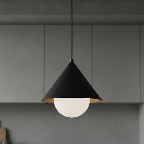 Juno Pendant 14, Matte Black and Opal Glass for Modern home with Gray Cabinets