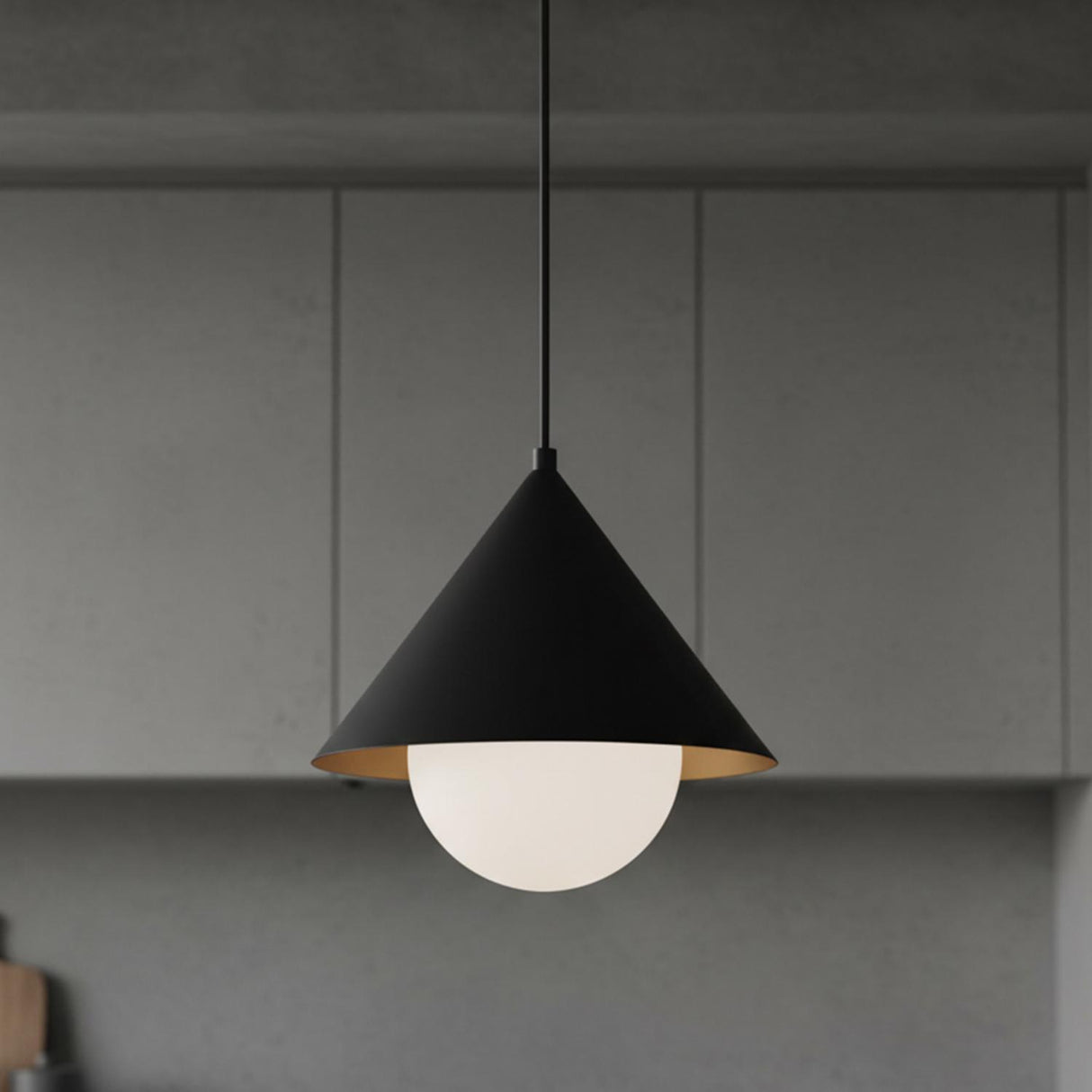 Juno Pendant 14", Matte Black and Opal Glass