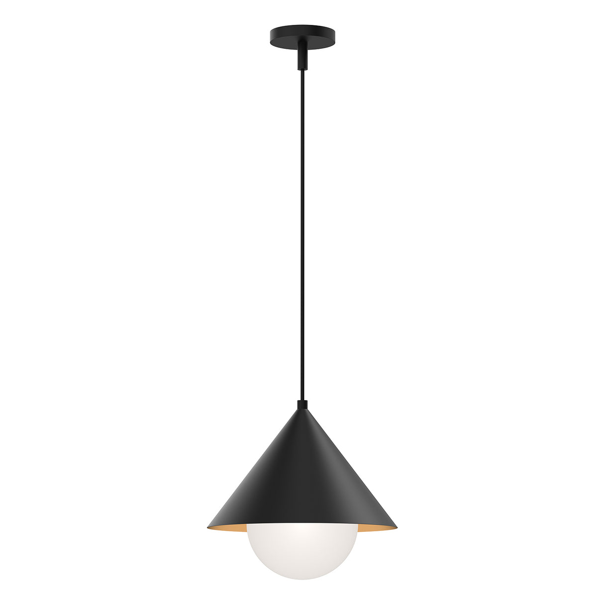 Juno Pendant 14", Matte Black and Opal Glass