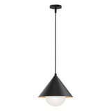 Juno Pendant 14", Matte Black and Opal Glass