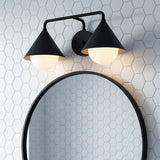 Juno 2 Light Wall Sconce, Matte Black and Opal Glass for Modern home with White Tile