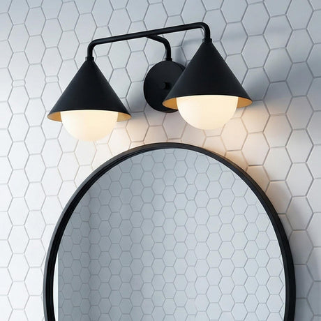 Juno 2 Light Vanity Light, Matte Black and Opal Glass