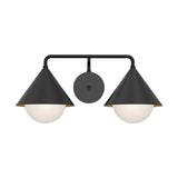 Juno 2 Light Vanity Light, Matte Black and Opal Glass