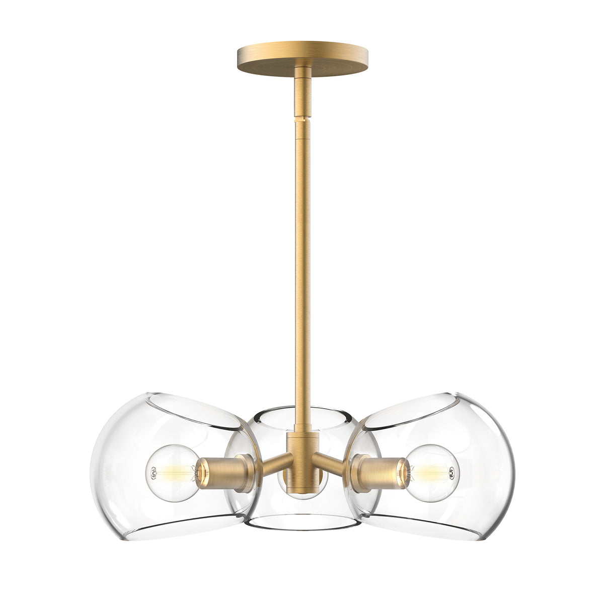 Flynn 3 Light Pendant 16", Brushed Brass with Clear Glass
