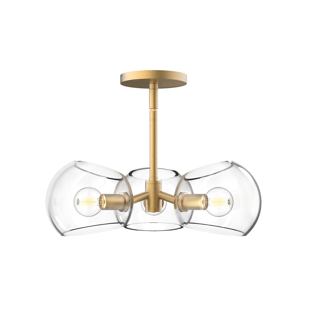 Flynn 3 Light Pendant 16", Brushed Brass with Clear Glass