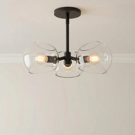Flynn 3 Light Pendant 16", Matte Black with Clear Glass