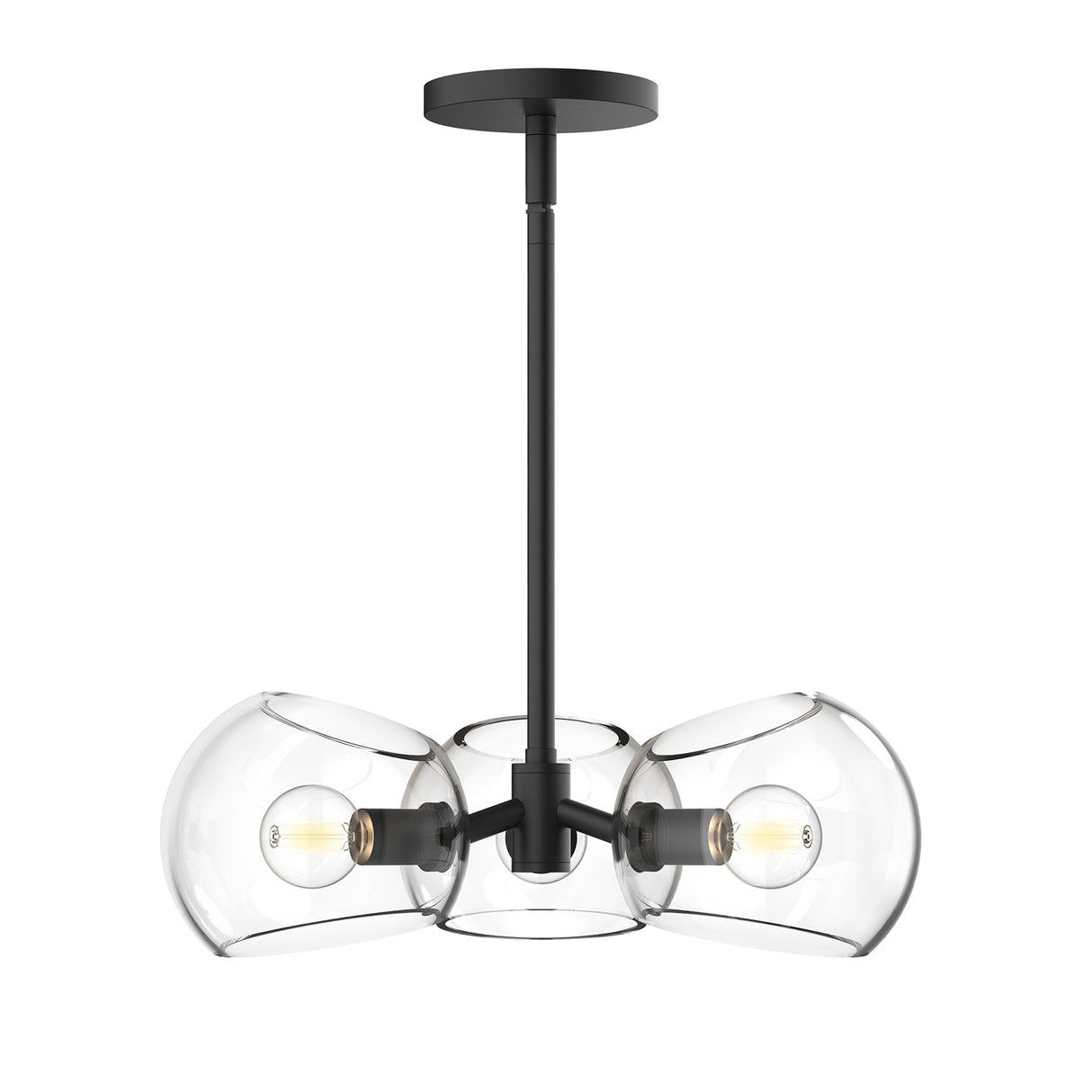 Flynn 3 Light Pendant 16", Matte Black with Clear Glass