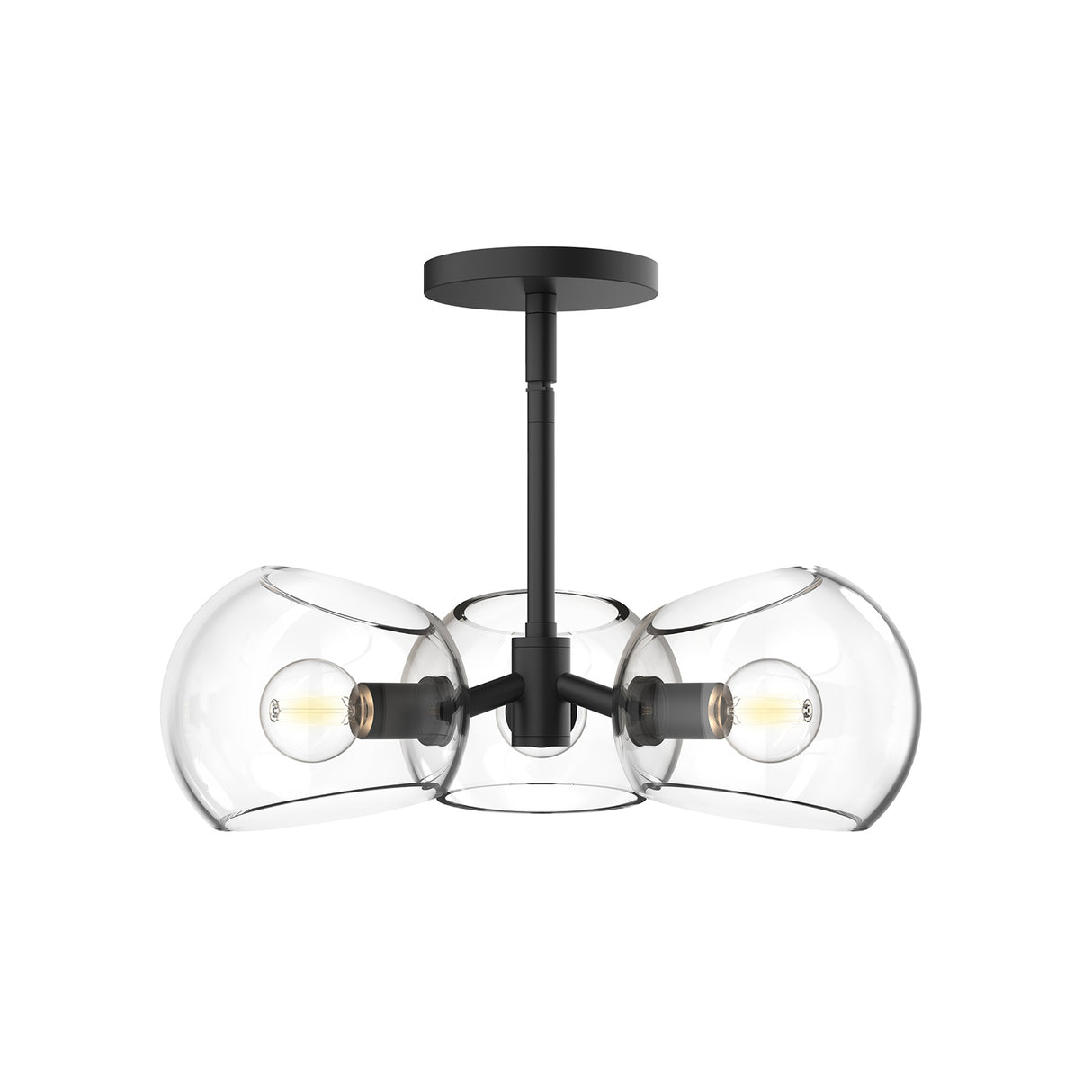 Flynn 3 Light Pendant 16", Matte Black with Clear Glass