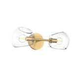 Flynn 2 Light Wall Sconce, Brushed Brass with Clear Glass
