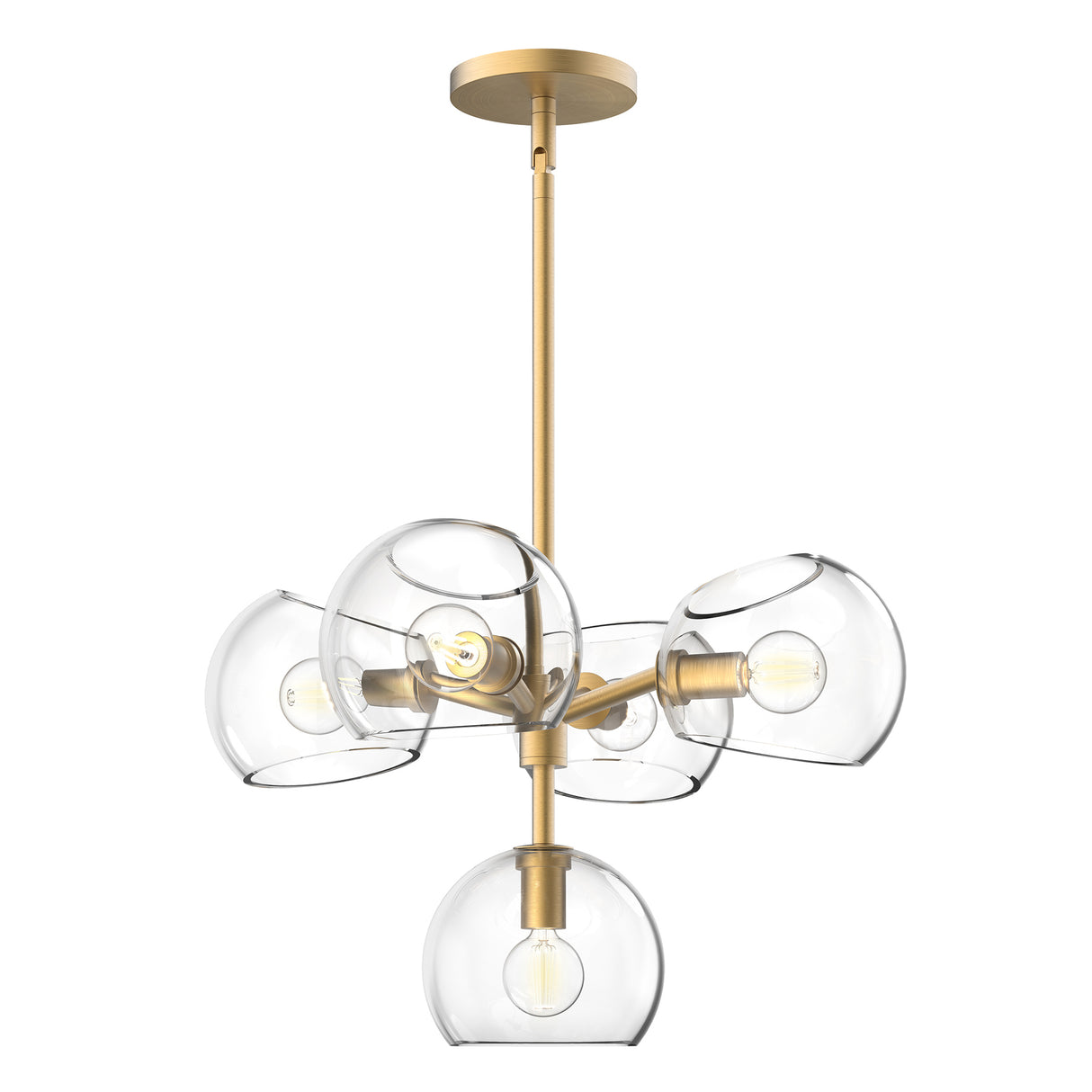 Flynn 5 Light Pendant 18", Brushed Brass with Clear Glass