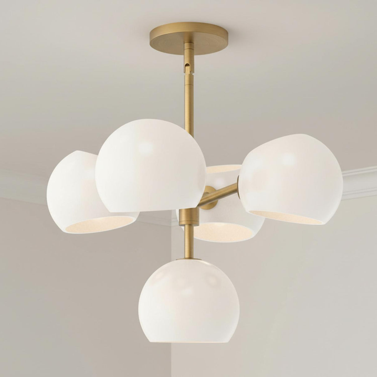 Flynn 5 Light Pendant 18", Brushed Brass with Opal Glass