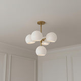 Flynn 5 Light Pendant 18", Brushed Brass with Opal Glass