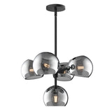 Flynn 5 Light Pendant 18", Matte Black with Smoke Glass