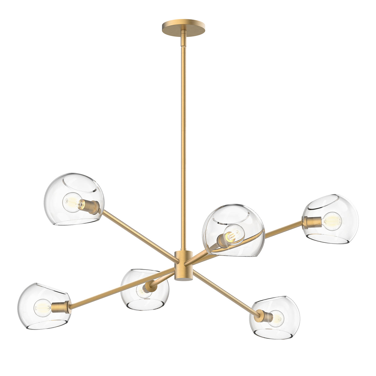 Flynn 6 Light Chandelier 37", Brushed Brass with Clear Glass