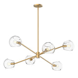 Flynn 6 Light Chandelier 37", Brushed Brass with Clear Glass