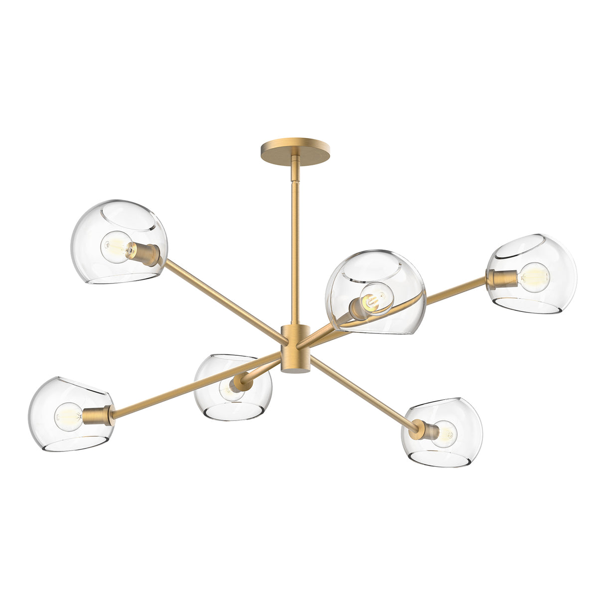 Flynn 6 Light Chandelier 37", Brushed Brass with Clear Glass