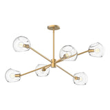 Flynn 6 Light Chandelier 37", Brushed Brass with Clear Glass