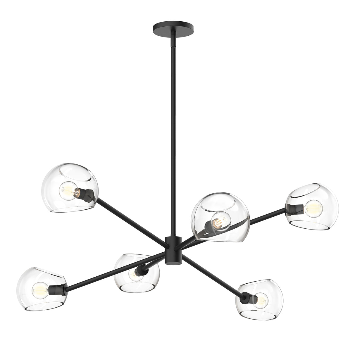 Flynn 6 Light Chandelier 37", Matte Black with Clear Glass