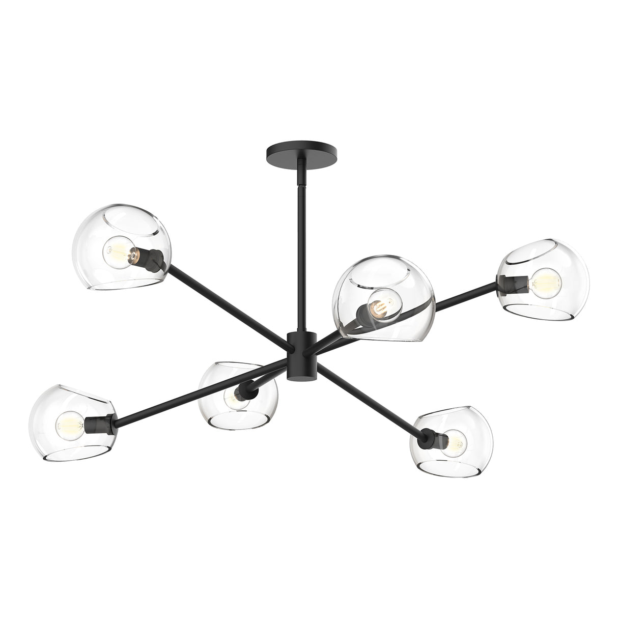 Flynn 6 Light Chandelier 37", Matte Black with Clear Glass