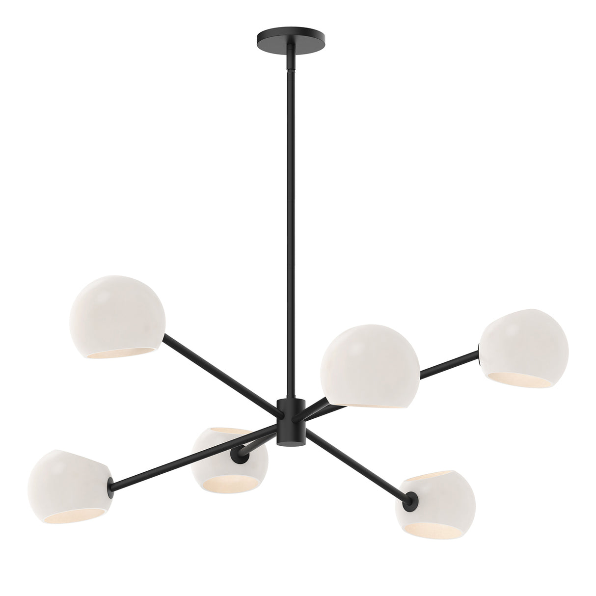 Flynn 6 Light Chandelier 37", Matte Black with Opal Glass