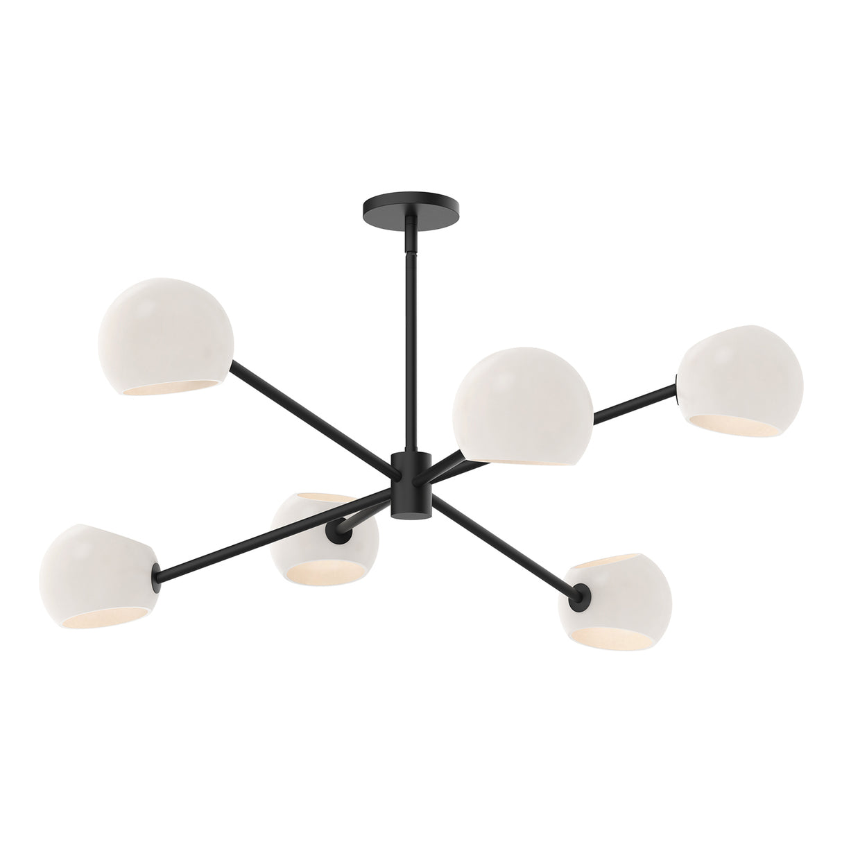 Flynn 6 Light Chandelier 37", Matte Black with Opal Glass