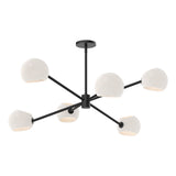 Flynn 6 Light Chandelier 37", Matte Black with Opal Glass