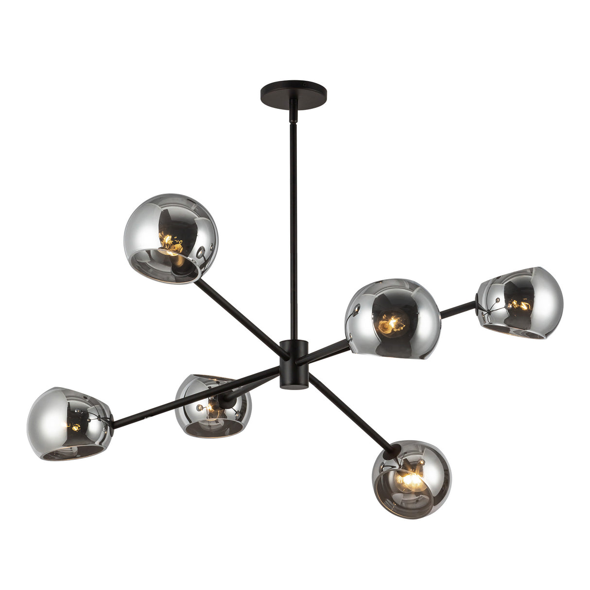 Flynn 6 Light Chandelier 37", Matte Black with Smoke Glass