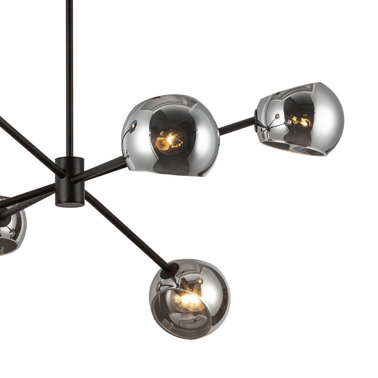 Flynn 6 Light Chandelier 37", Matte Black with Smoke Glass