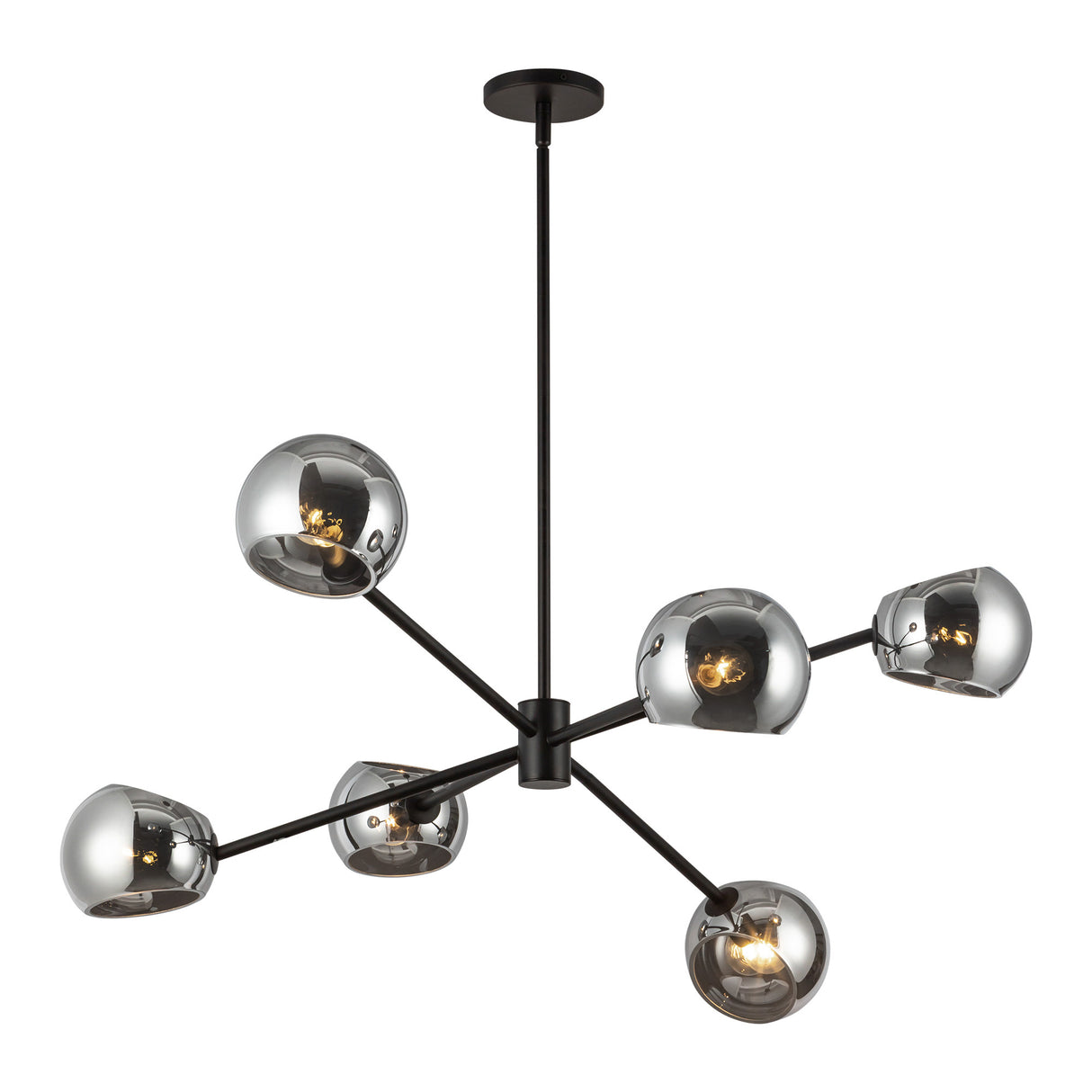Flynn 6 Light Chandelier 37", Matte Black with Smoke Glass