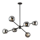Flynn 6 Light Chandelier 37", Matte Black with Smoke Glass