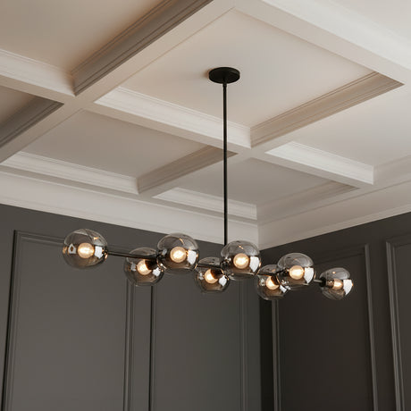 Flynn 8 Light Linear Pendant 48", Matte Black with Mirrored Smoke Glass for Modern home with Dark Gray Walls