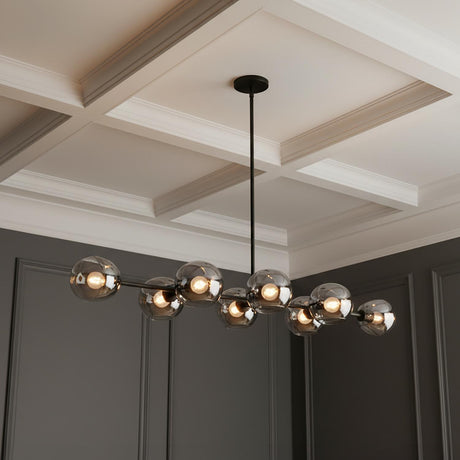 Flynn 8 Light Linear Chandelier 48", Matte Black with Mirrored Smoke Glass