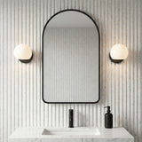 Flynn 1 Light Wall Sconce, Matte Black with Opal Glass for Modern home with Textured Gray Tile