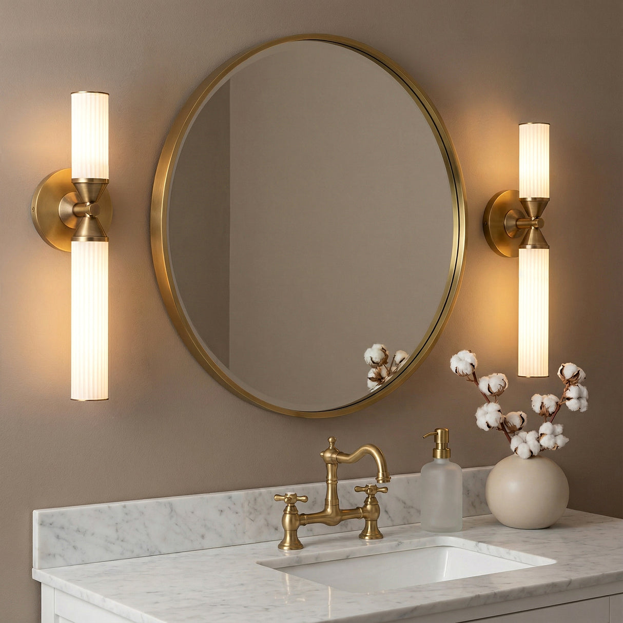 Blain LED Wall Sconce 18", Vintage Brass for Modern home with Taupe Wall