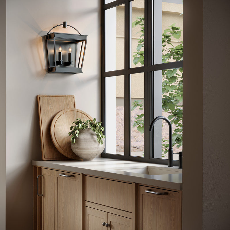 Classic Pierce Lantern Wall Light shown in a butlers pantry with white oak cabinets