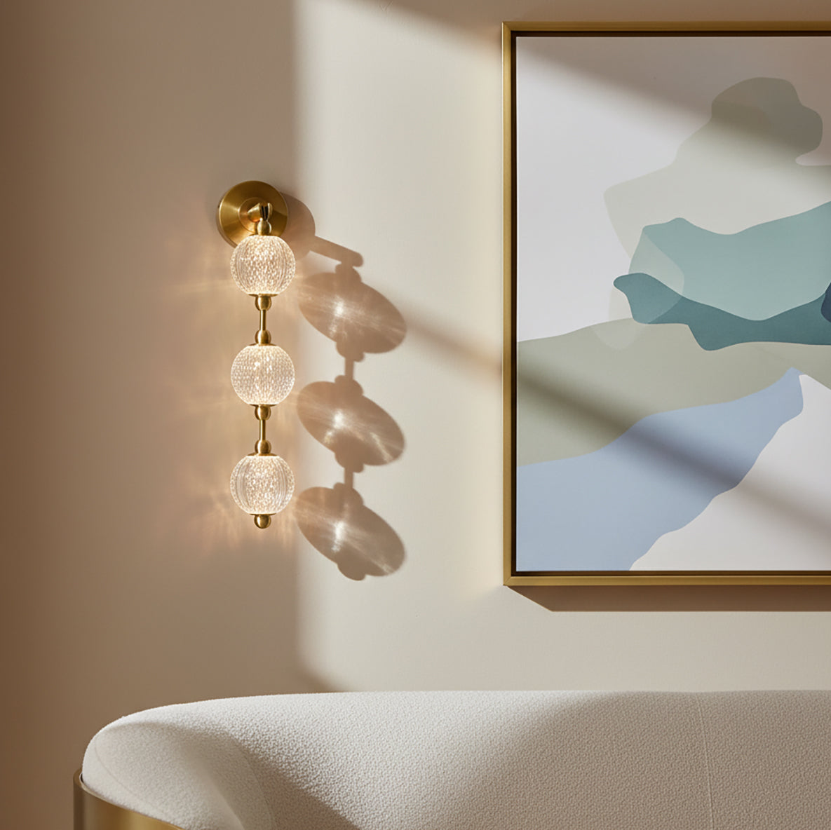 Evelyn LED Wall Sconce 23", Natural Brass for Modern home with Warm Beige Siding