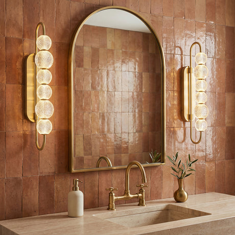 Evelyn Curved Arm LED Wall Sconce 28" for Transitional home with Brown Tile