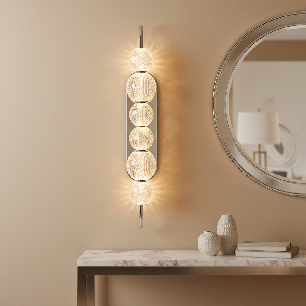 Evelyn Curved Arm LED Wall Sconce 28", Polished Nickel for Modern home with Beige Walls