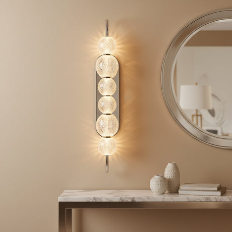 Evelyn Curved Arm LED Wall Sconce 28", Polished Nickel for Modern home with Beige Walls