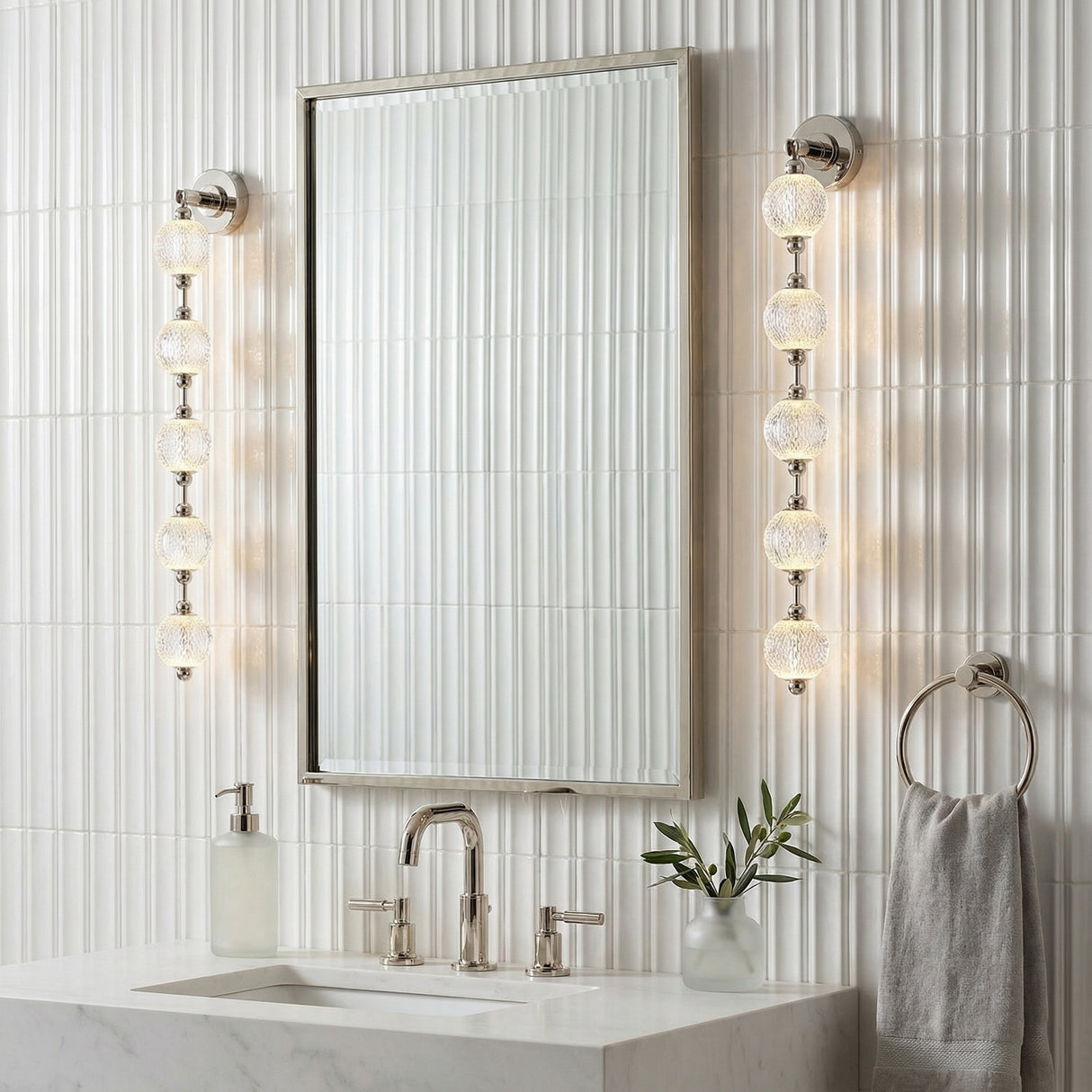 Evelyn LED Wall Sconce 38" for Modern home with White Tile