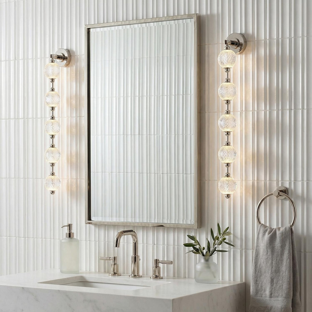 Evelyn LED Wall Sconce 38" for Modern home with White Tile
