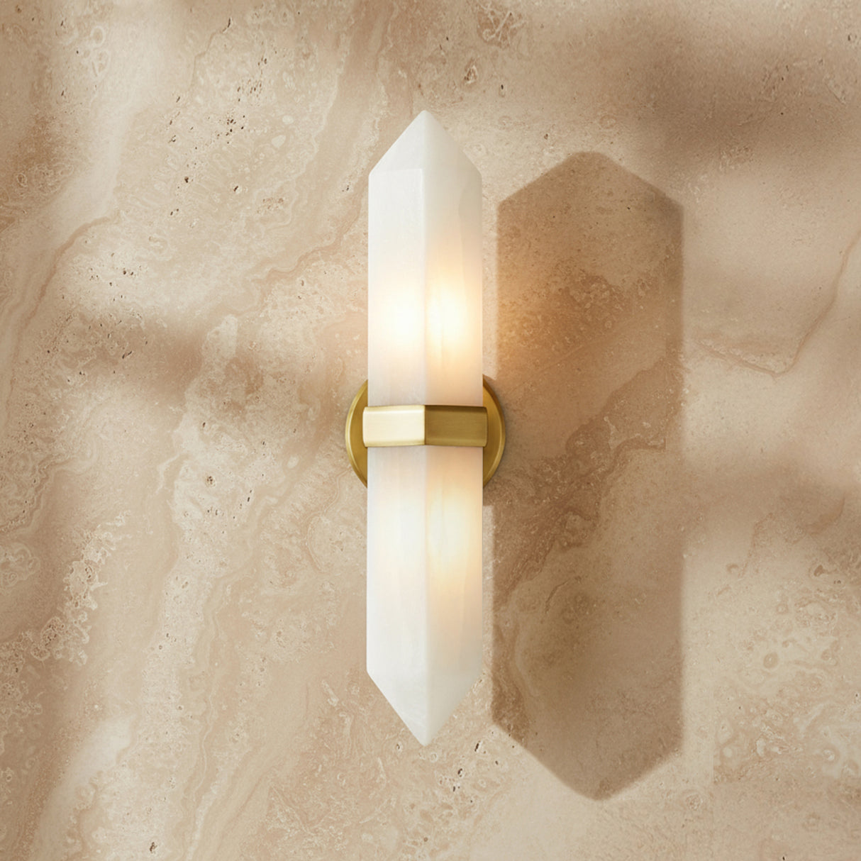 Gracy 2 Light Wall Sconce, Vintage Brass finish with real Alabaster stone shade.