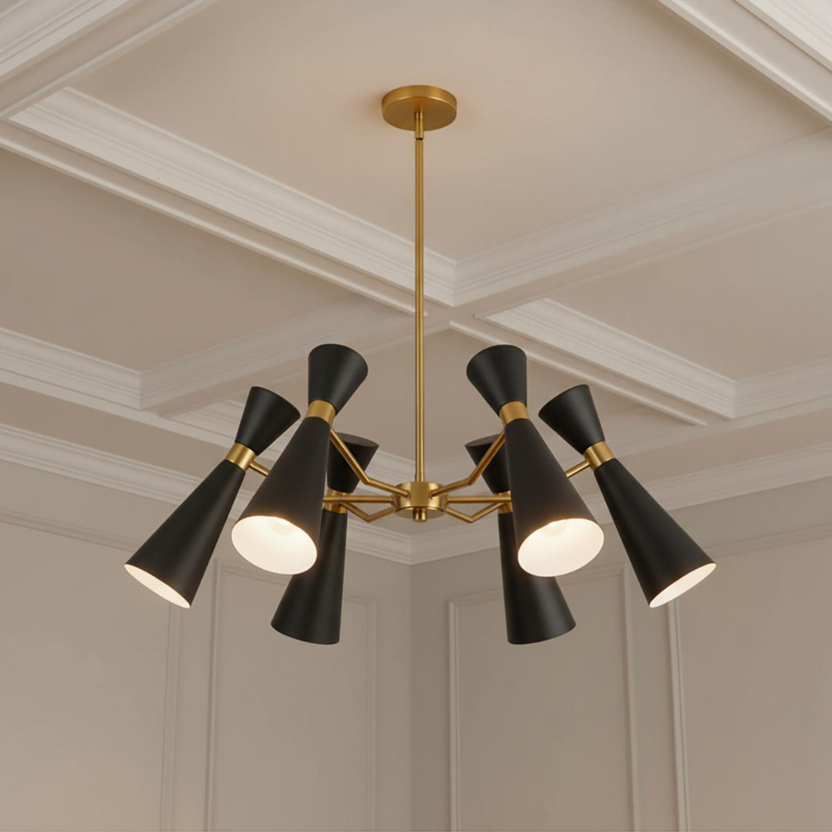 Aiden 6 Light Chandelier 32", Matte Black and Antique Brass
