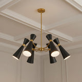 Aiden 6 Light Chandelier 32", Matte Black and Antique Brass