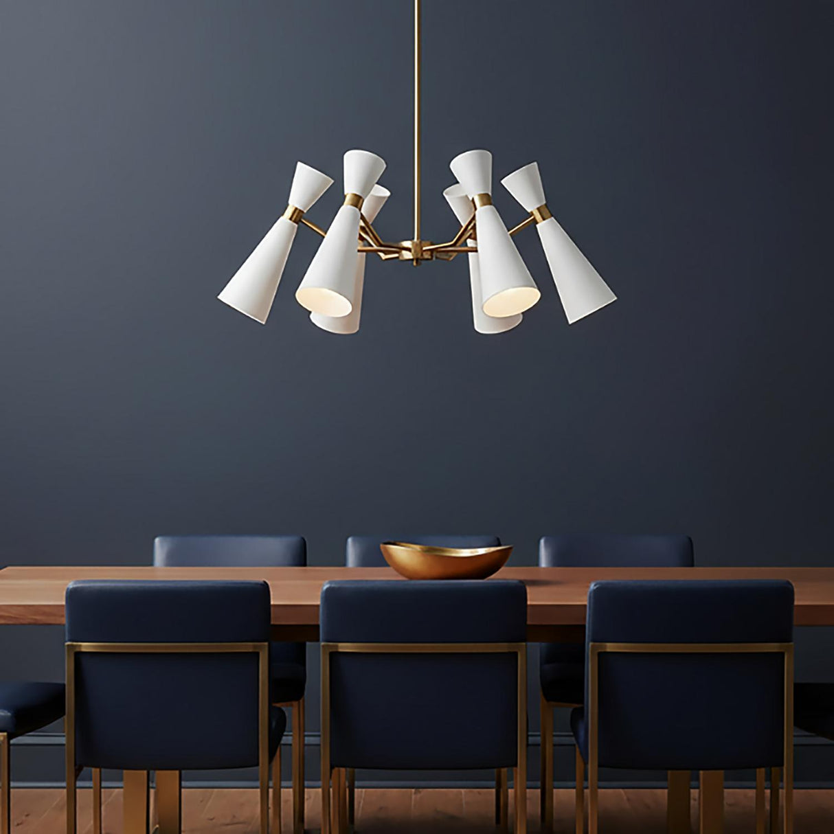 Aiden 6 Light Chandelier 32", White and Antique Brass