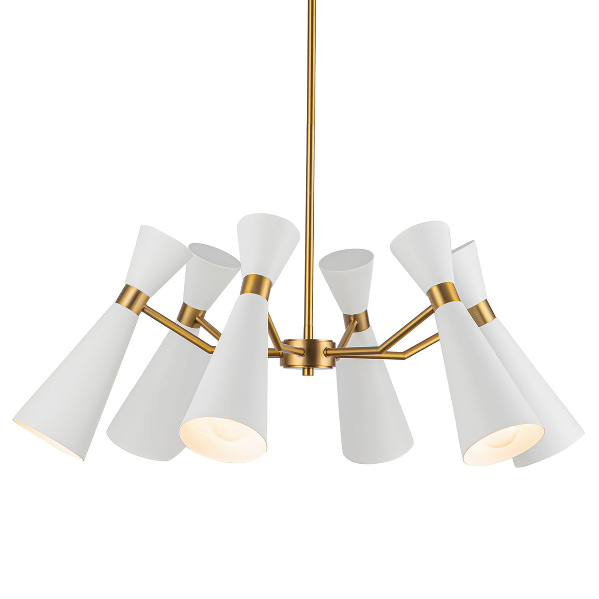 Aiden 6 Light Chandelier 32", White and Antique Brass