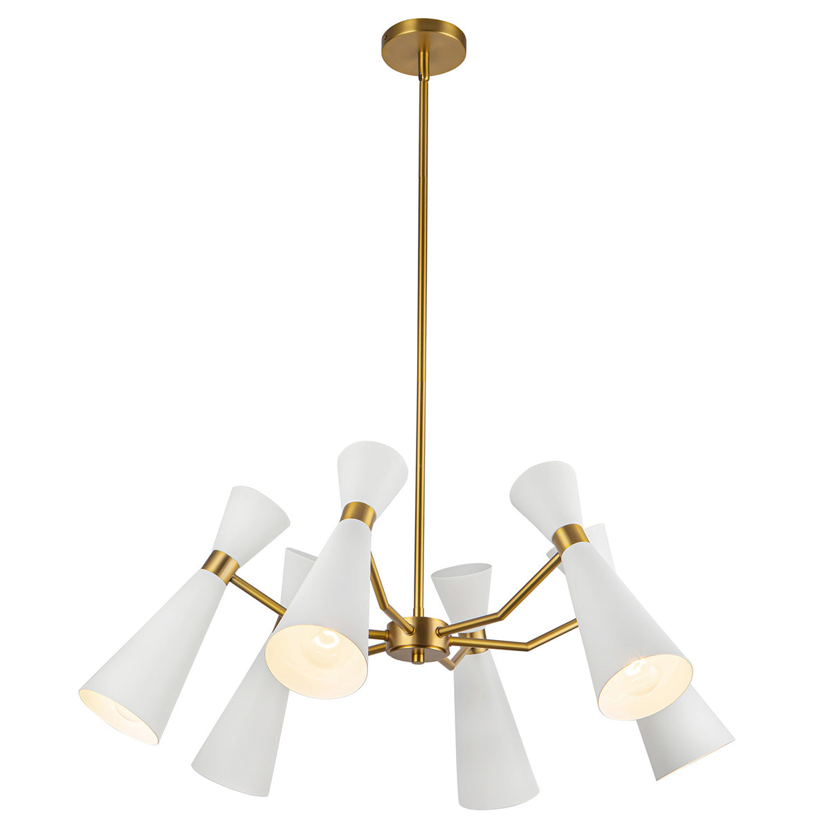 Aiden 6 Light Chandelier 32", White and Antique Brass